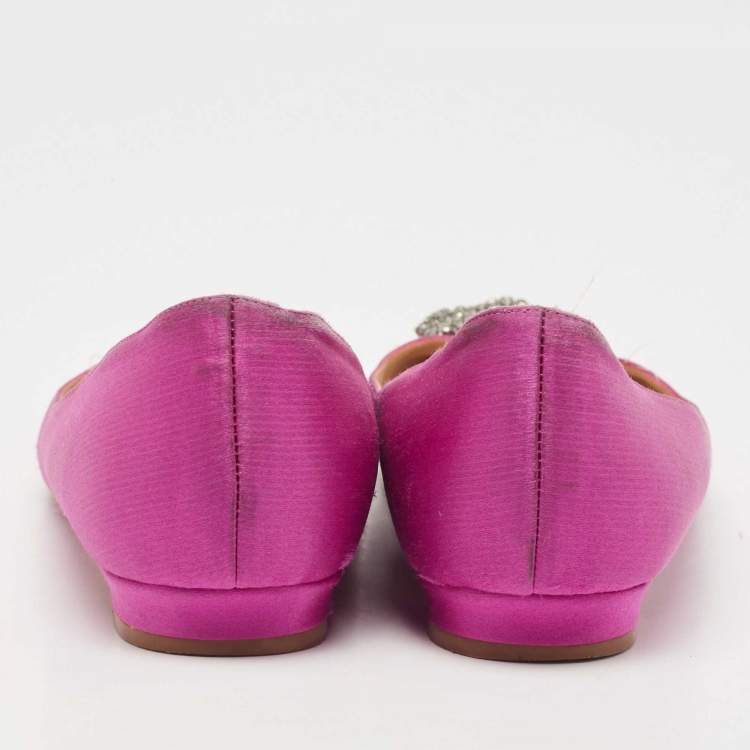 Pre Owned Manolo Blahnik Pink Satin Hangisi Ballet Flats Size 38