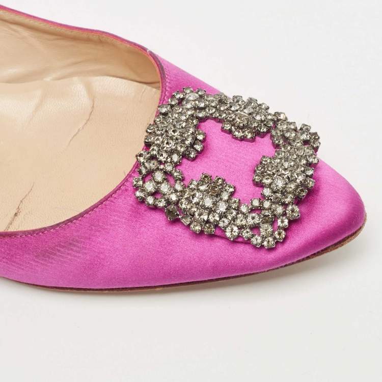 Pre Owned Manolo Blahnik Pink Satin Hangisi Ballet Flats Size 38