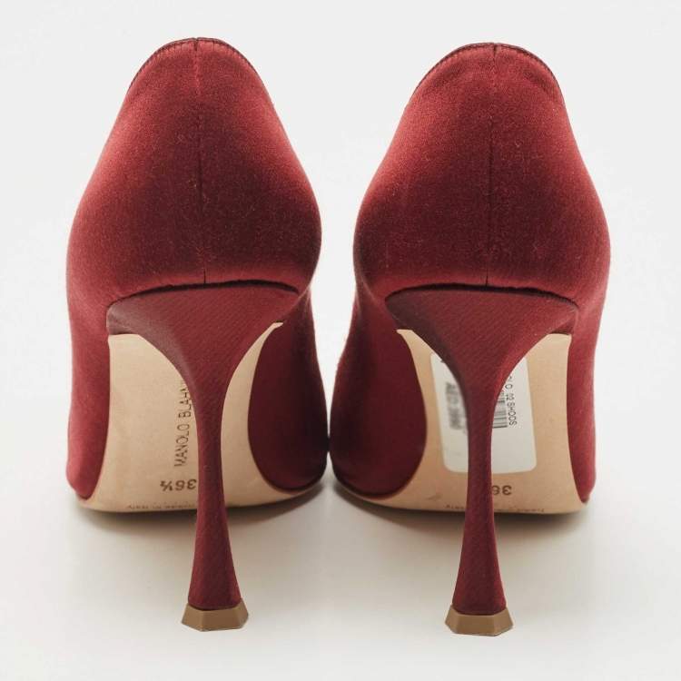 Pre Owned Manolo Blahnik Burgundy Satin Maidu Pumps Size 36.5