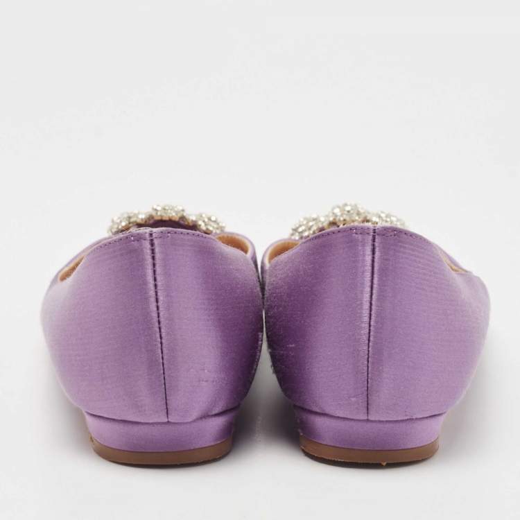 Pre Owned Manolo Blahnik Purple Satin Hangisi Ballet Flats Size 36.5