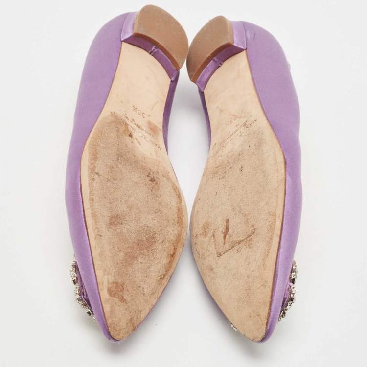 Pre Owned Manolo Blahnik Purple Satin Hangisi Ballet Flats Size 36.5