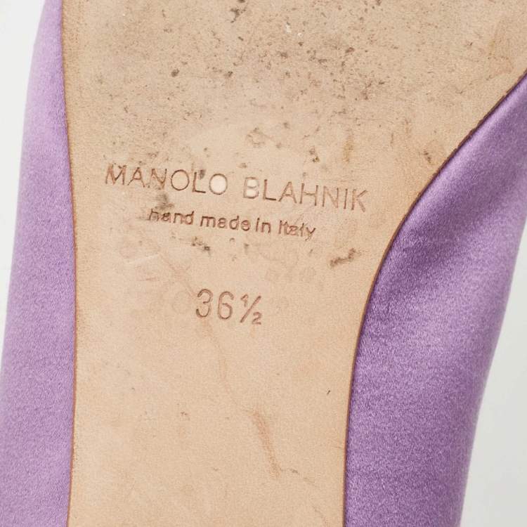 Pre Owned Manolo Blahnik Purple Satin Hangisi Ballet Flats Size 36.5