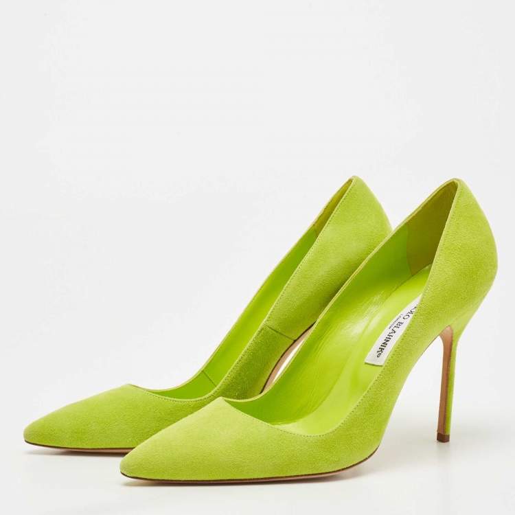 Manolo Blahnik Neon Green Suede BB Pumps Size 38.5 Manolo