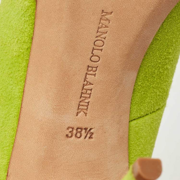 Pre Owned Manolo Blahnik Neon Green Suede BB Pumps Size 38.5