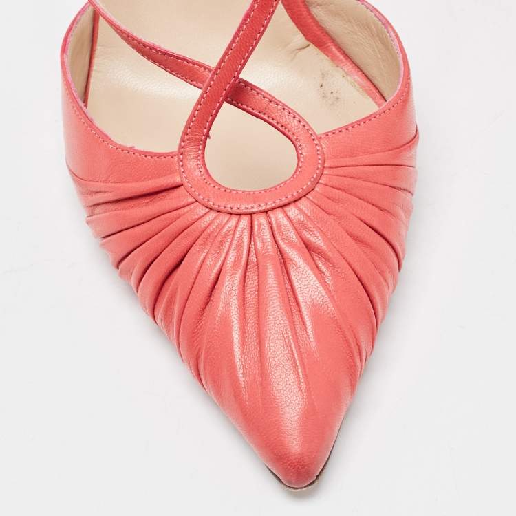Pre Owned Manolo Blahnik Pink Pleated Leather Slingback Pumps Size 40