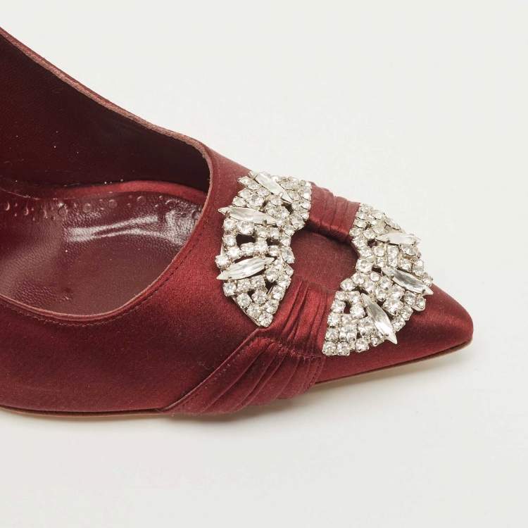 مملوكة مسبقًا Manolo Blahnik Burgundy Satin Tartonacri Pumps Size 36.5