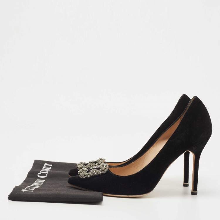 Pre Owned Manolo Blahnik Black Velvet  Hangisi Pumps Size 40