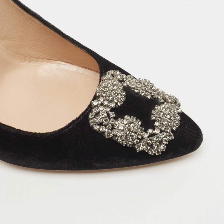 Pre Owned Manolo Blahnik Black Velvet  Hangisi Pumps Size 40