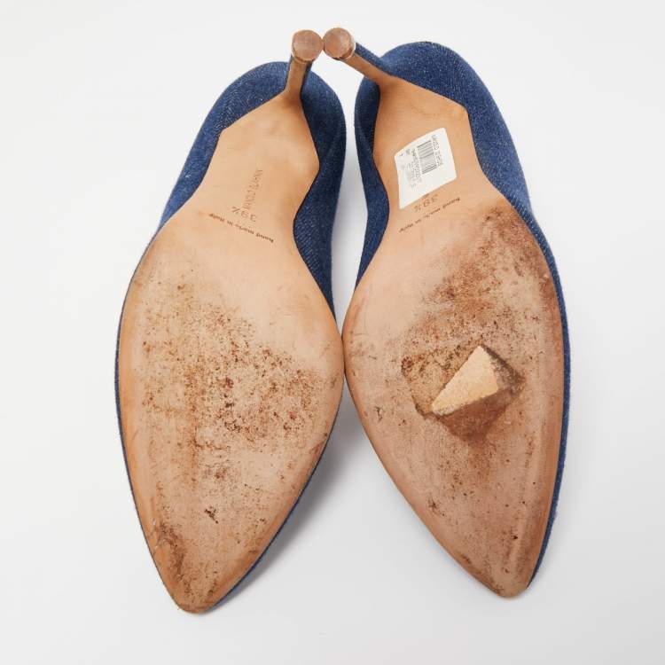 مملوكة مسبقًا Manolo Blahnik Blue Denim Hangisi Pumps Size 39.5