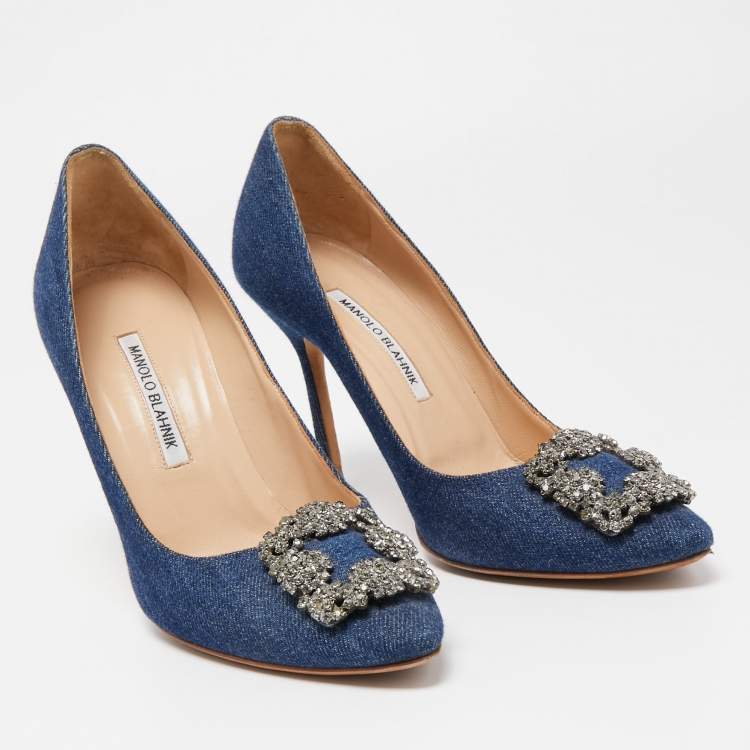 مملوكة مسبقًا Manolo Blahnik Blue Denim Hangisi Pumps Size 39.5