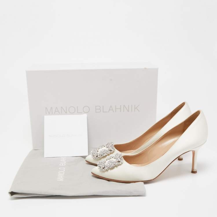 Pre Owned Manolo Blahnik White Satin Hangisi  Pumps Size 36.5