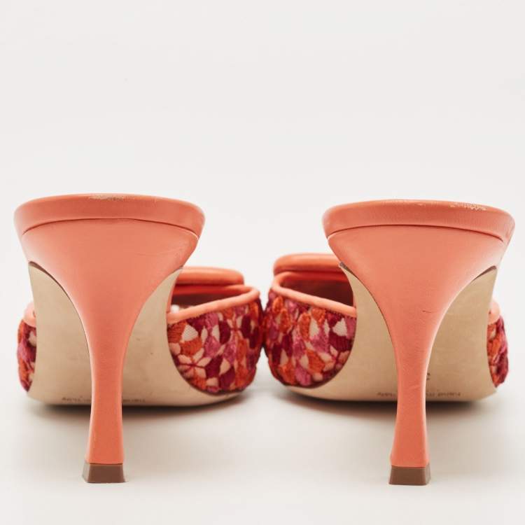 Pre Owned Manolo Blahnik Tricolor Embroidered Fabric Maysale Mules Size 38
