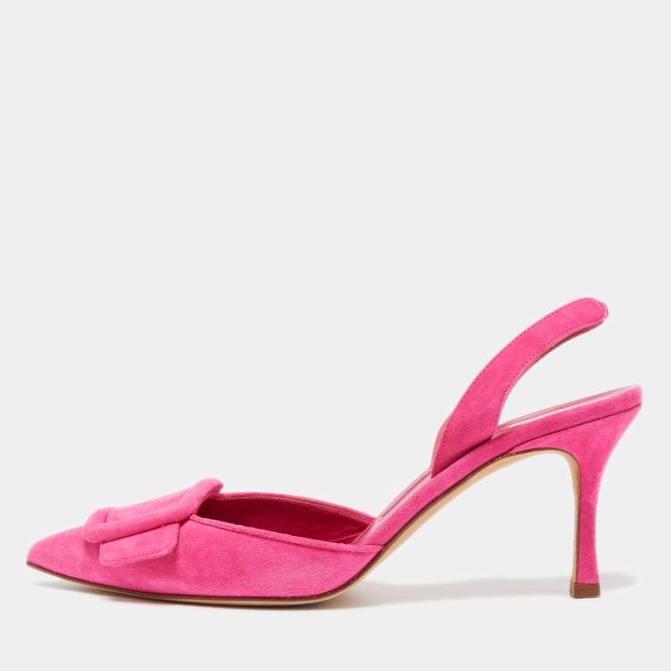 Pre Owned Manolo Blahnik Pink Suede Maysale Slingback Pumps Size 38