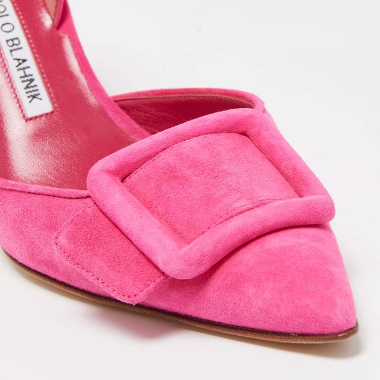Pre Owned Manolo Blahnik Pink Suede Maysale Slingback Pumps Size 38