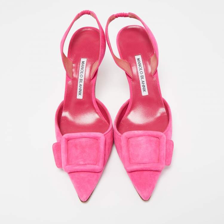 Pre Owned Manolo Blahnik Pink Suede Maysale Slingback Pumps Size 38