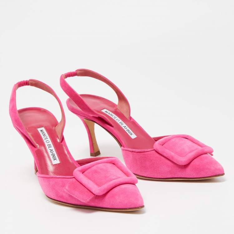 Pre Owned Manolo Blahnik Pink Suede Maysale Slingback Pumps Size 38