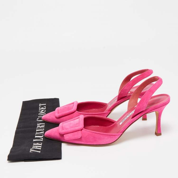 Pre Owned Manolo Blahnik Pink Suede Maysale Slingback Pumps Size 38