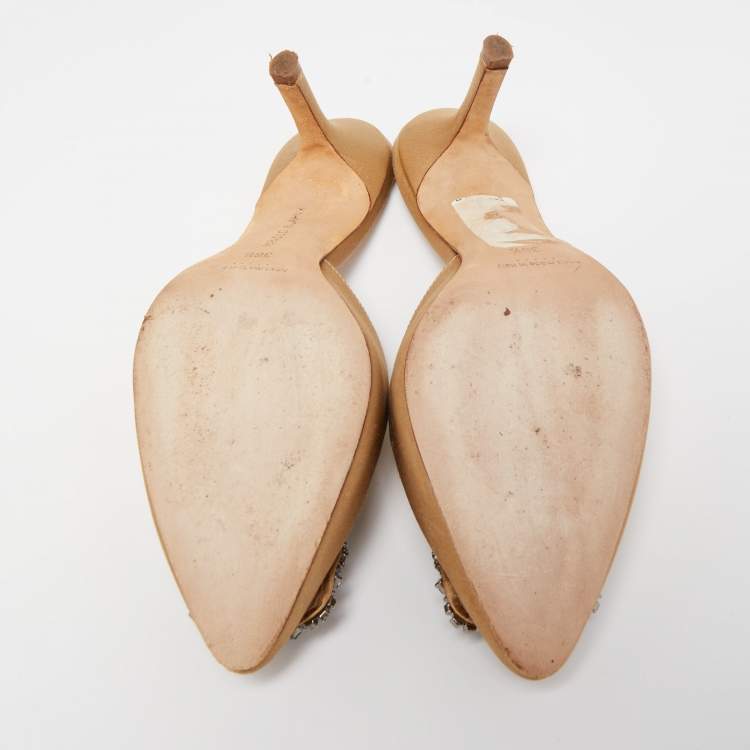 Pre Owned Manolo Blahnik Beige Satin Hangisi Sandals Size 36.5
