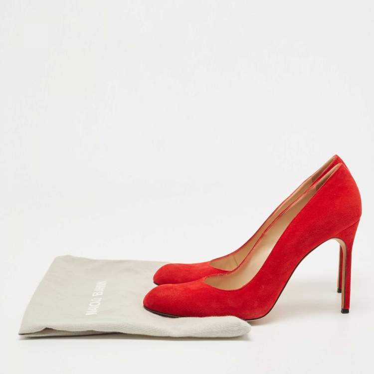 Pre Owned Manolo Blahnik Red Suede BB Round Toe Pumps Size 40