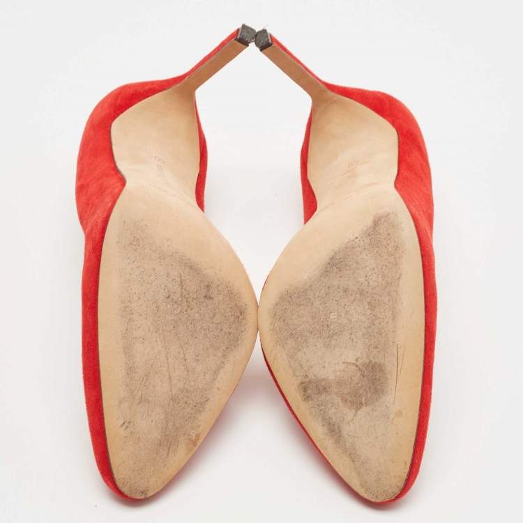 Pre Owned Manolo Blahnik Red Suede BB Round Toe Pumps Size 40