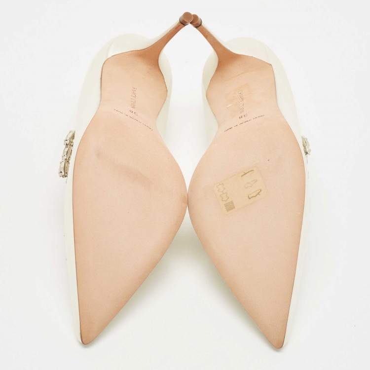 Pre Owned Manolo Blahnik White Satin Nadira Pumps Size 38
