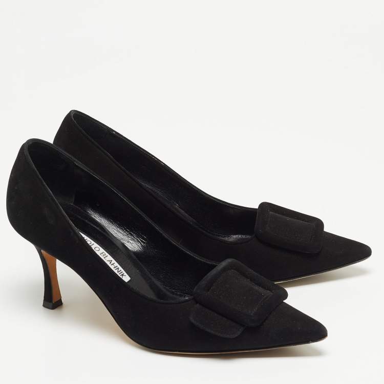 Pre Owned Manolo Blahnik Black Suede Maysale Pumps Size 36.5