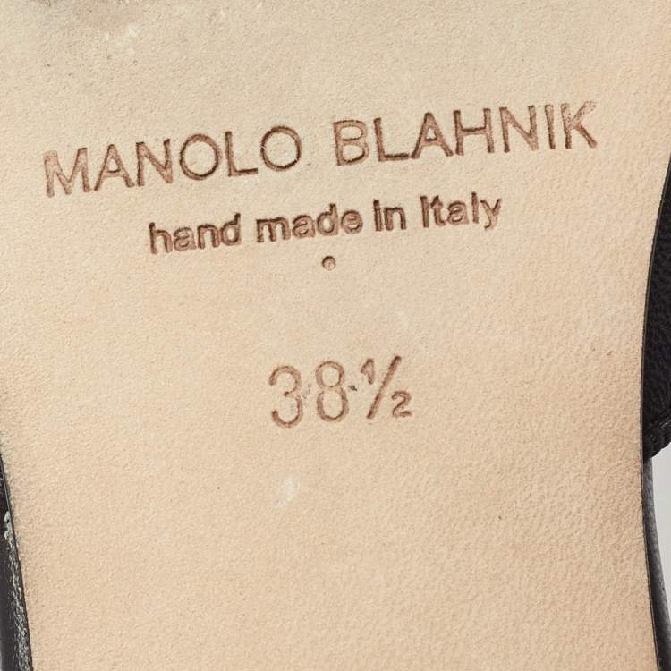 Pre Owned Manolo Blahnik Black Leather Camparimu Flat Mules Size 38.5