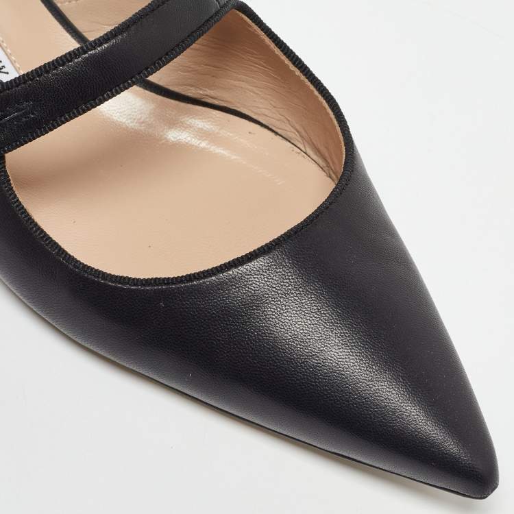 Pre Owned Manolo Blahnik Black Leather Camparimu Flat Mules Size 38.5