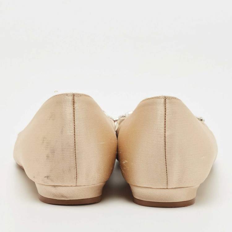 Pre Owned Manolo Blahnik Beige Satin Lurum Ballet Flats Size 37