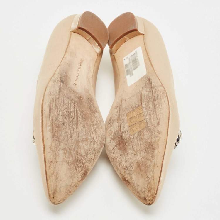 Pre Owned Manolo Blahnik Beige Satin Lurum Ballet Flats Size 37