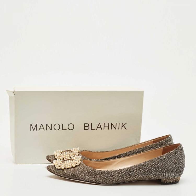 Pre Owned Manolo Blahnik Metallic Glitter Fabric Hangisi Crystal Embellished Ballet Flats Size 39