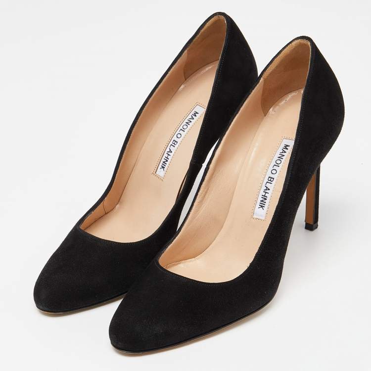 Pre Owned Manolo Blahnik Black Suede Round Toe Pumps Size 36.5