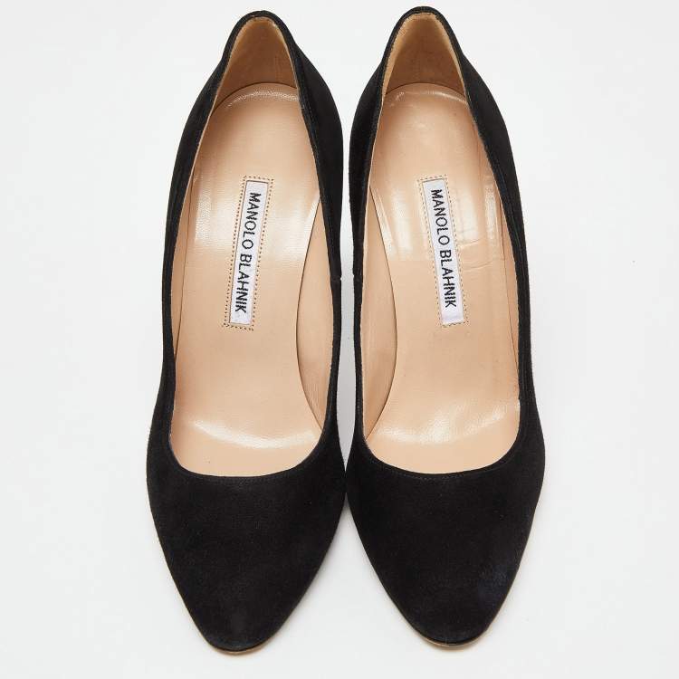 Pre Owned Manolo Blahnik Black Suede Round Toe Pumps Size 36.5