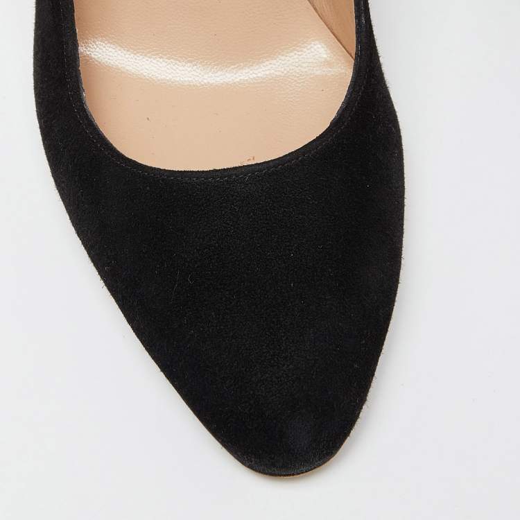Pre Owned Manolo Blahnik Black Suede Round Toe Pumps Size 36.5