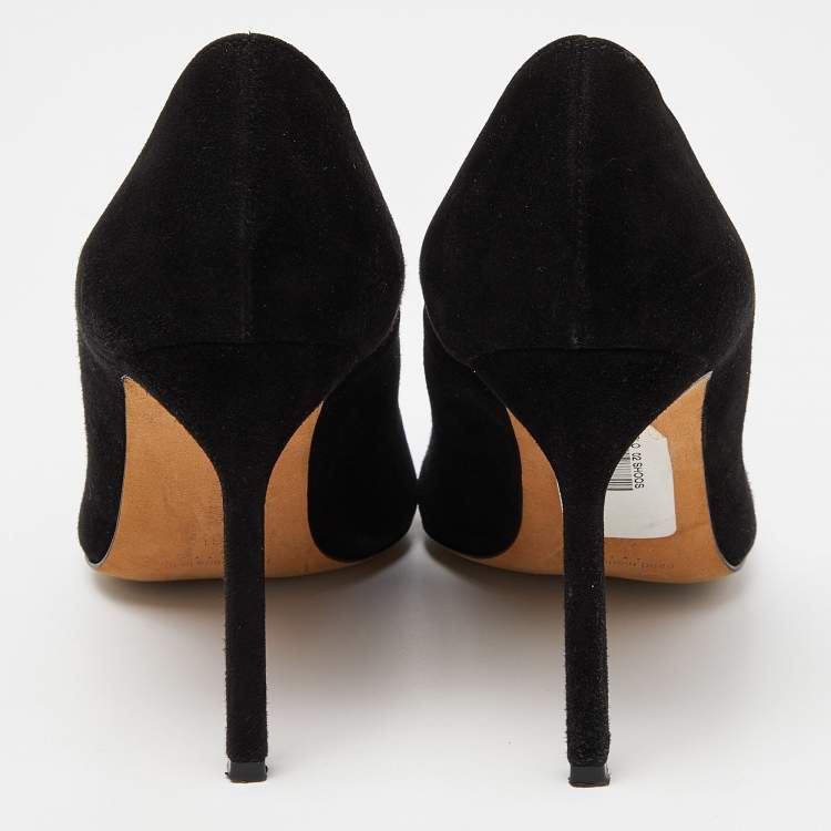 Pre Owned Manolo Blahnik Black Suede Round Toe Pumps Size 36.5