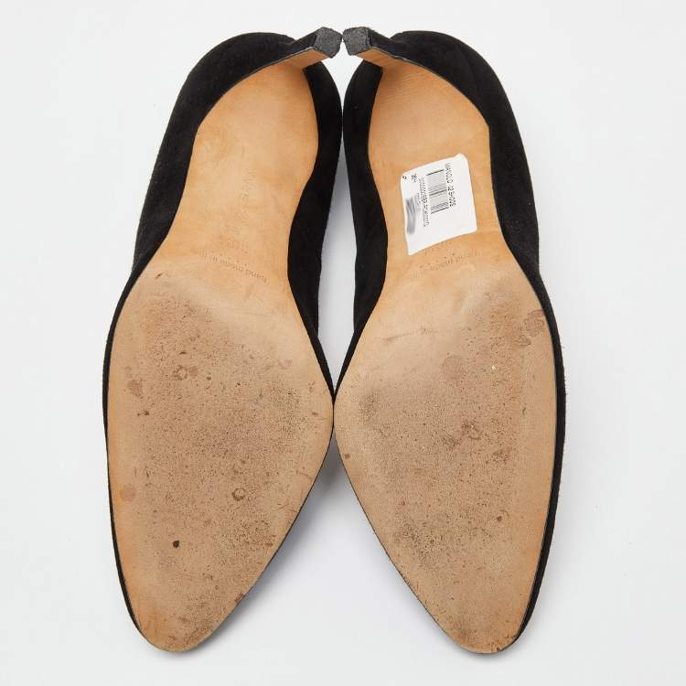 Pre Owned Manolo Blahnik Black Suede Round Toe Pumps Size 36.5