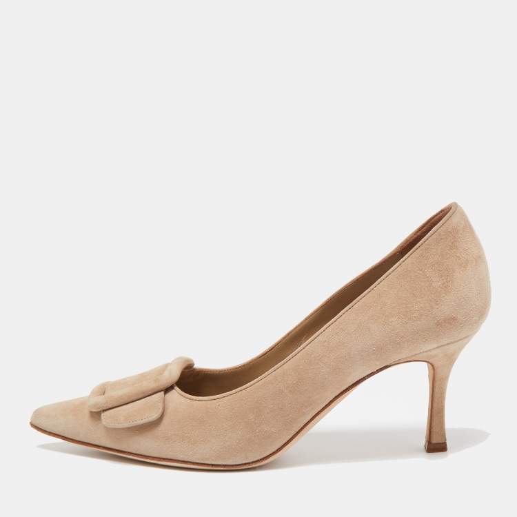 Pre Owned Manolo Blahnik Beige Suede Maysale Pumps Size 37.5
