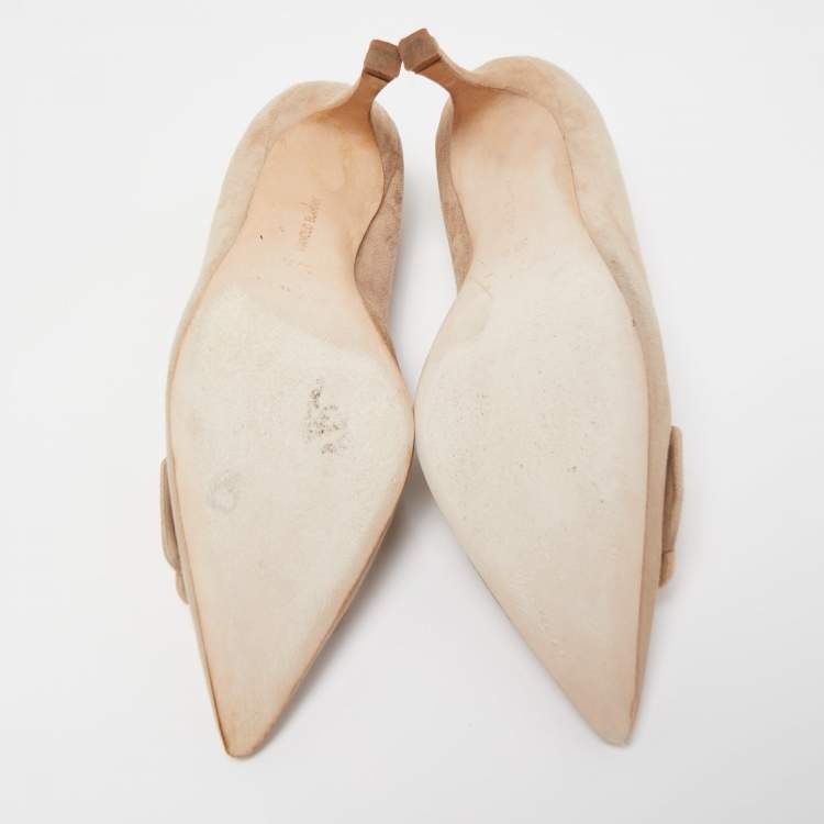 Pre Owned Manolo Blahnik Beige Suede Maysale Pumps Size 37.5