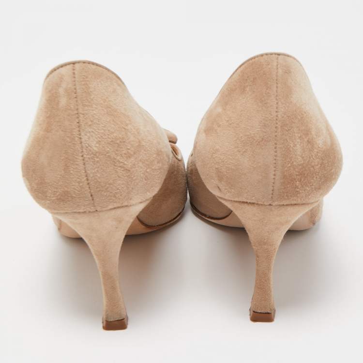 Pre Owned Manolo Blahnik Beige Suede Maysale Pumps Size 37.5