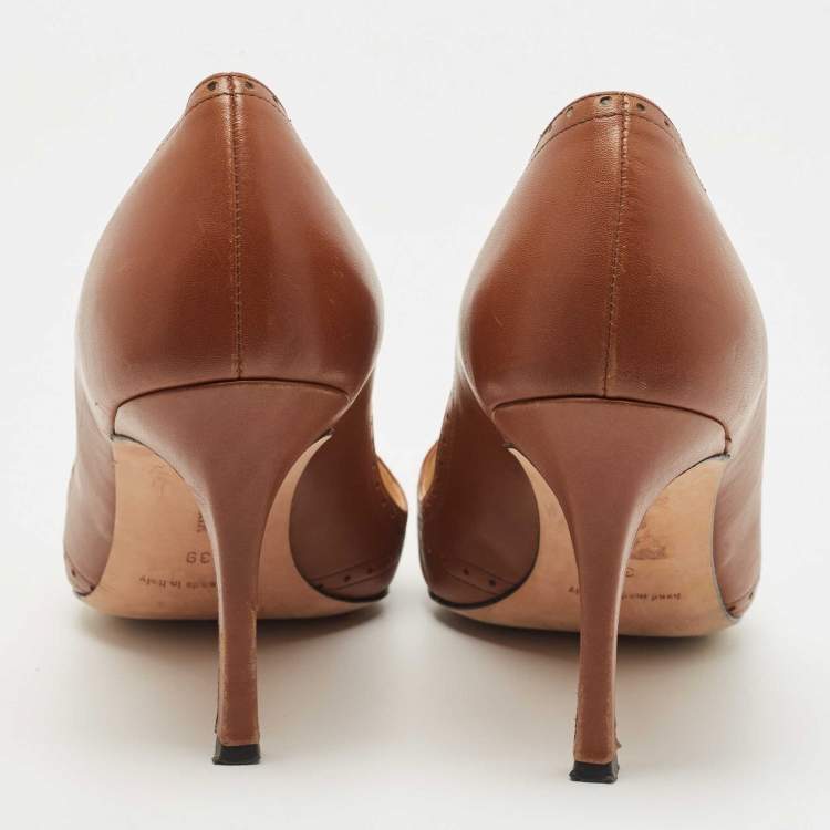Pre Owned Manolo Blahnik Brown Leather Perforated Pumps Size 39
