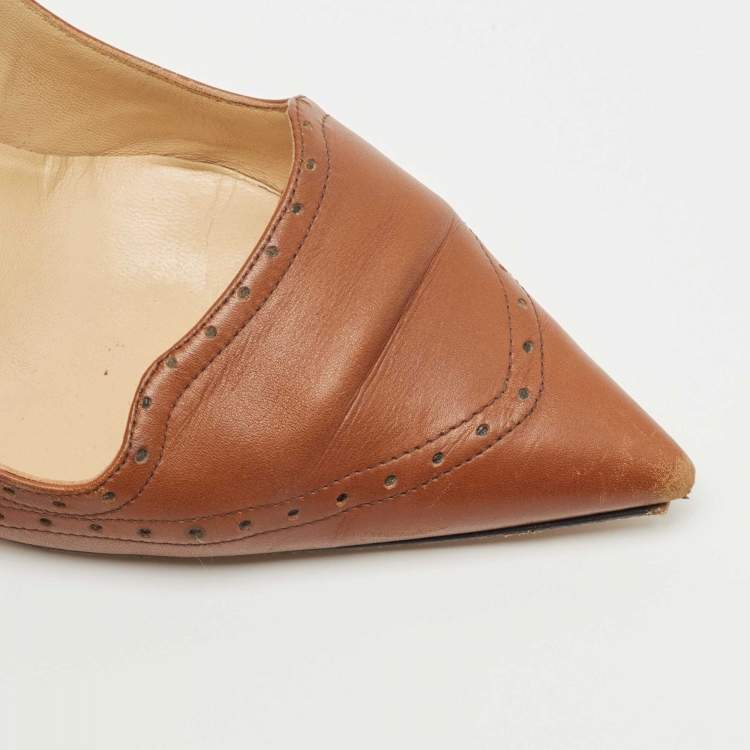 Pre Owned Manolo Blahnik Brown Leather Perforated Pumps Size 39