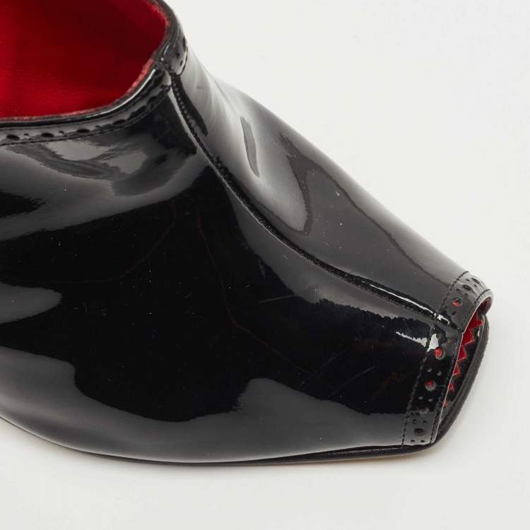 Pre Owned Manolo Blahnik Black Patent Leather Peep Toe Ankle Booties Size 38.5
