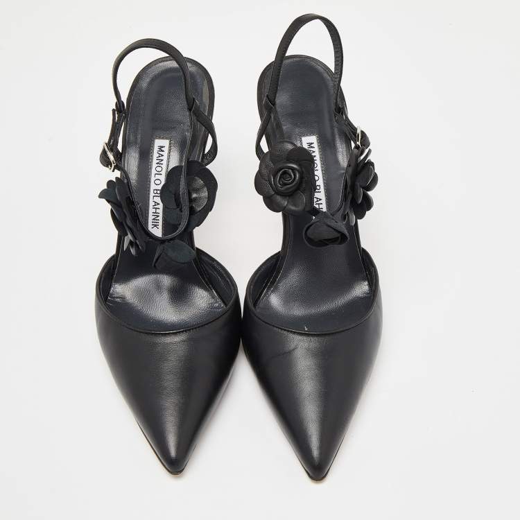 Pre Owned Manolo Blahnik Black Leather Slingback Pumps Size 40