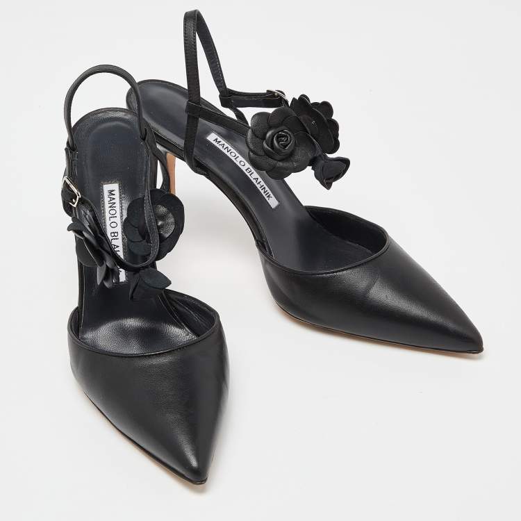 Pre Owned Manolo Blahnik Black Leather Slingback Pumps Size 40
