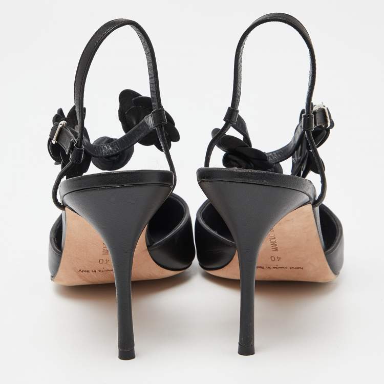 Pre Owned Manolo Blahnik Black Leather Slingback Pumps Size 40