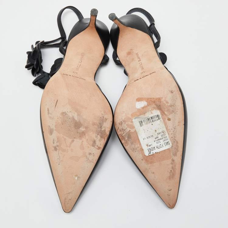 Pre Owned Manolo Blahnik Black Leather Slingback Pumps Size 40