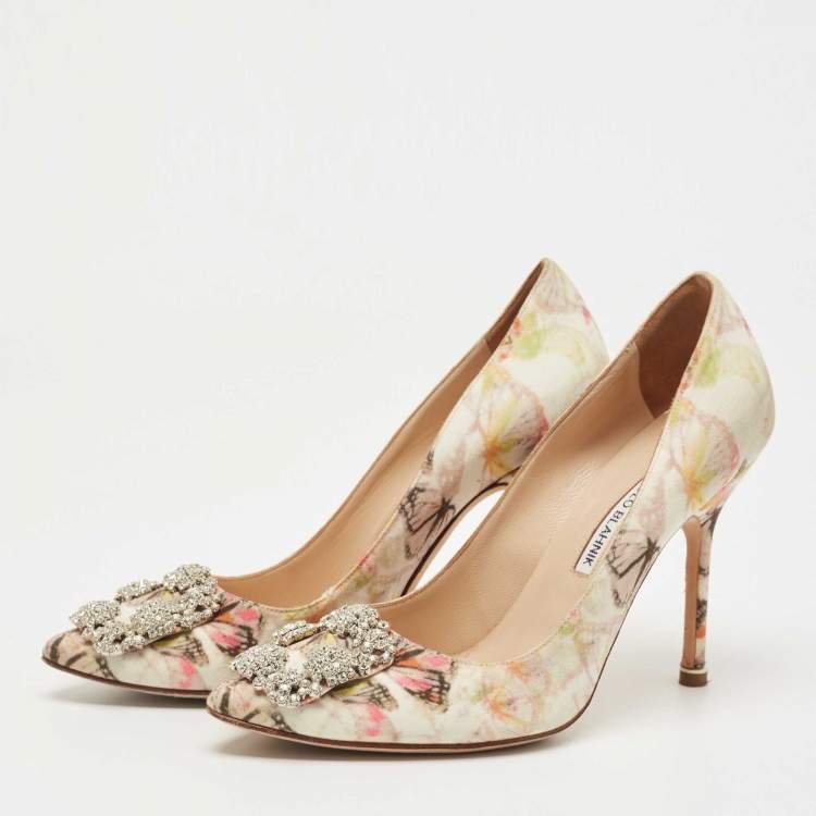 Pre Owned Manolo Blahnik Multicolor Printed Fabric Hangisi Pumps Size 37