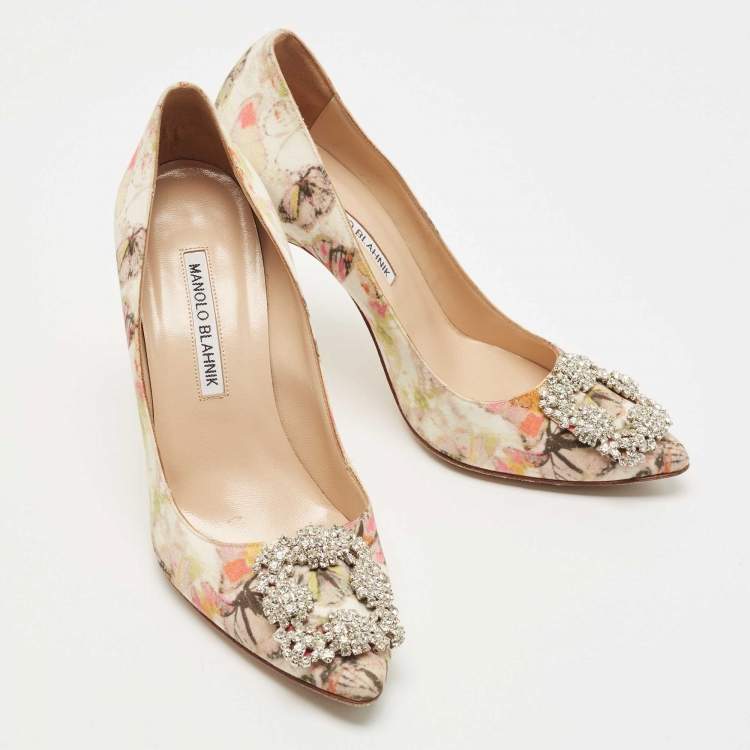 Pre Owned Manolo Blahnik Multicolor Printed Fabric Hangisi Pumps Size 37