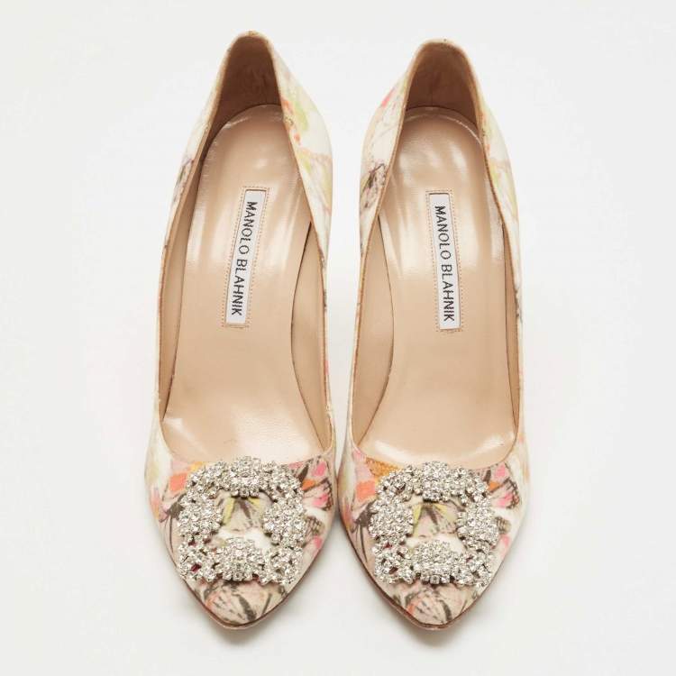 Pre Owned Manolo Blahnik Multicolor Printed Fabric Hangisi Pumps Size 37