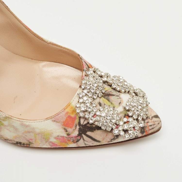 Pre Owned Manolo Blahnik Multicolor Printed Fabric Hangisi Pumps Size 37